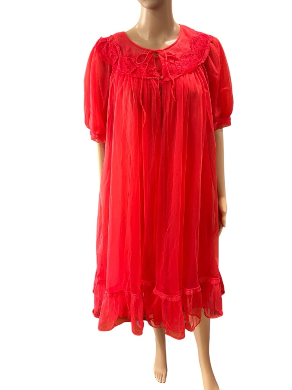 Red Women’s Peignoir Nightgown - Elegant Sheer chiffon set 1960’s